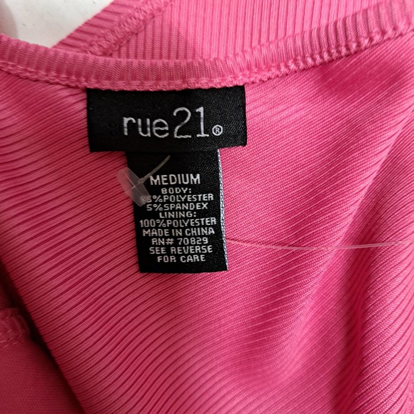 Rue 21 Md. Pink Barbie Core V-Neck Open sides gathered ring snap Bodysuit - Picture 4 of 5